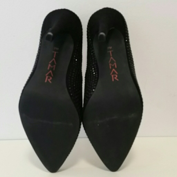 Tamar Black Microsuede Studded Heels 7 M - Picture 4 of 8